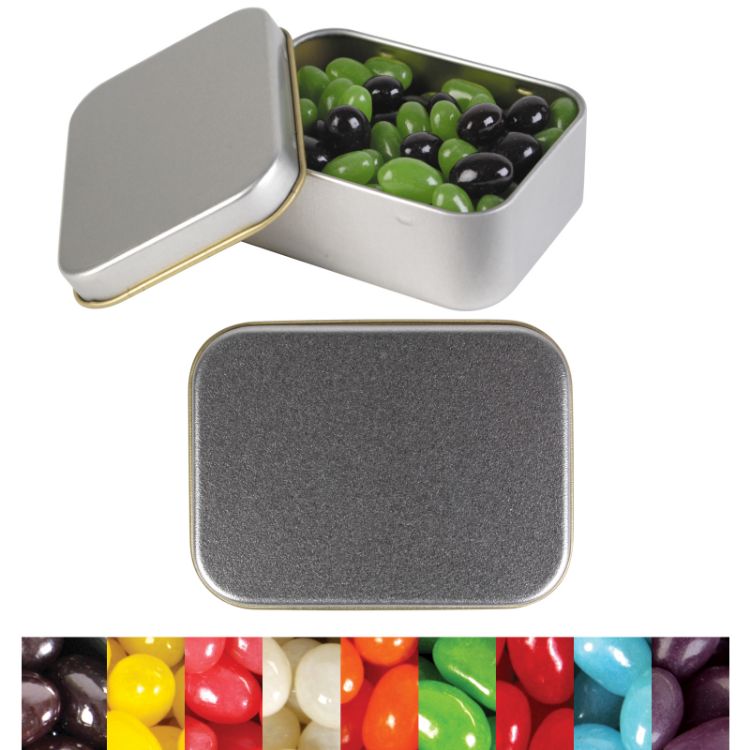 Picture of Corporate Colour Mini Jelly Beans in Silver Rectangular Tin