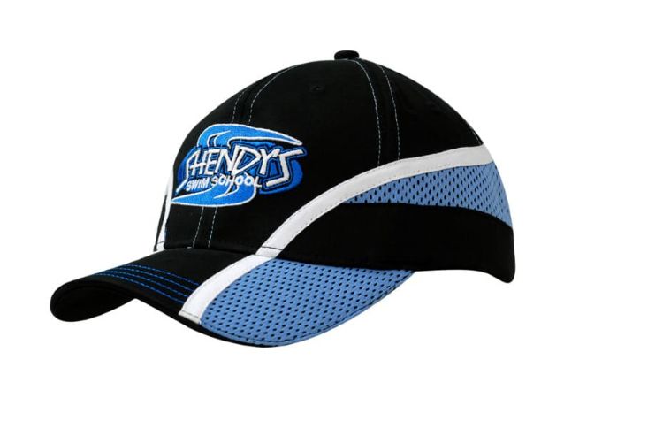 Picture of Brushed Cotton Cap with Mesh Inserts & Fabric Stripes on Crown & Peak