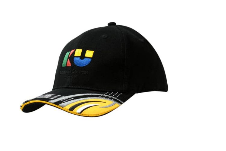 Picture of Brushed Heavy Cotton Cap with Sandwich Trim and Fabric Inserts & Embroidery Design on Peak
